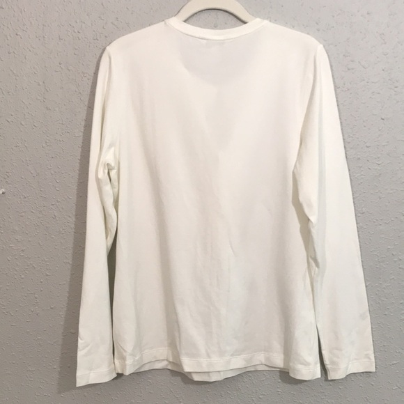 CAbi Off White Lace Ruffle Front Long Sleeve Stretch Knit T-Shirt size L - Picture 5 of 8